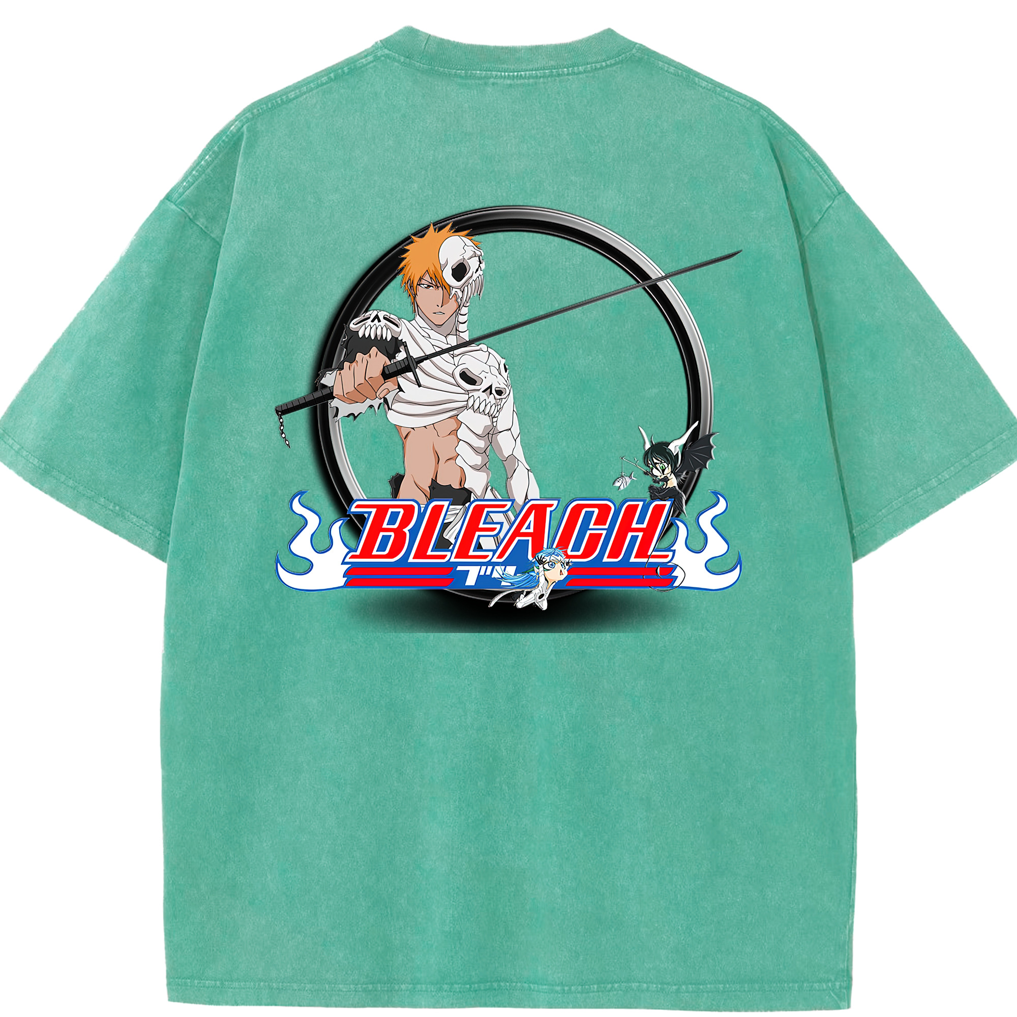 （画像用） ブリーチ 黒崎一護（くろさき いちご）BLEACH Kurosaki Ichigo 綿100% ヴィンテージ風 半袖Tシャツ（背面プリント）